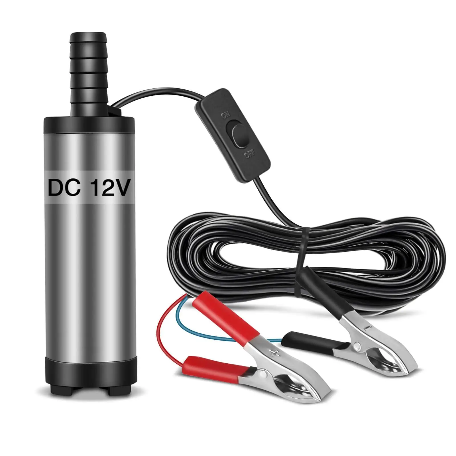 12V Portable Liquid Transfer Pump, Stainless Steel On/Off Switch, for Diesel Water & Industrial Fluids 38mm