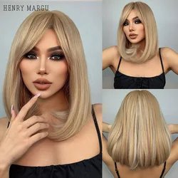 Henry Margu Ombre weiße blonde Bob synthetische Perücke mit Knall natürliche glatte Haar Perücke für Frauen hitze beständige Cosplay Lolita Perücke