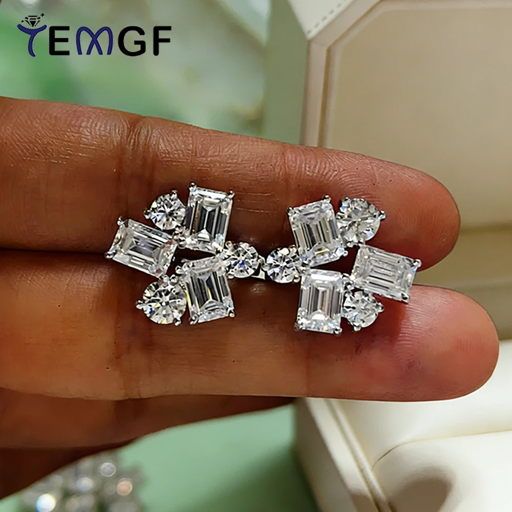 

TEMGF All Moissanite Studs Earrings for Women 925 Silver Luxury Shiny Wedding Ear Jewelry Emerald&Round Cut Lab Diamond 8.2CTTW