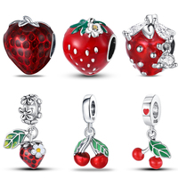 New 925 Silver Color Strawberry Cherry Fruit Series Charms Beads Fit 3mm 925 Original Bracelets DIY Birthday Jewelry Gifts