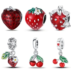 New 925 Silver Color Strawberry Cherry Fruit Series Charms Beads Fit 3mm 925 Original Bracelets DIY Birthday Jewelry Gifts