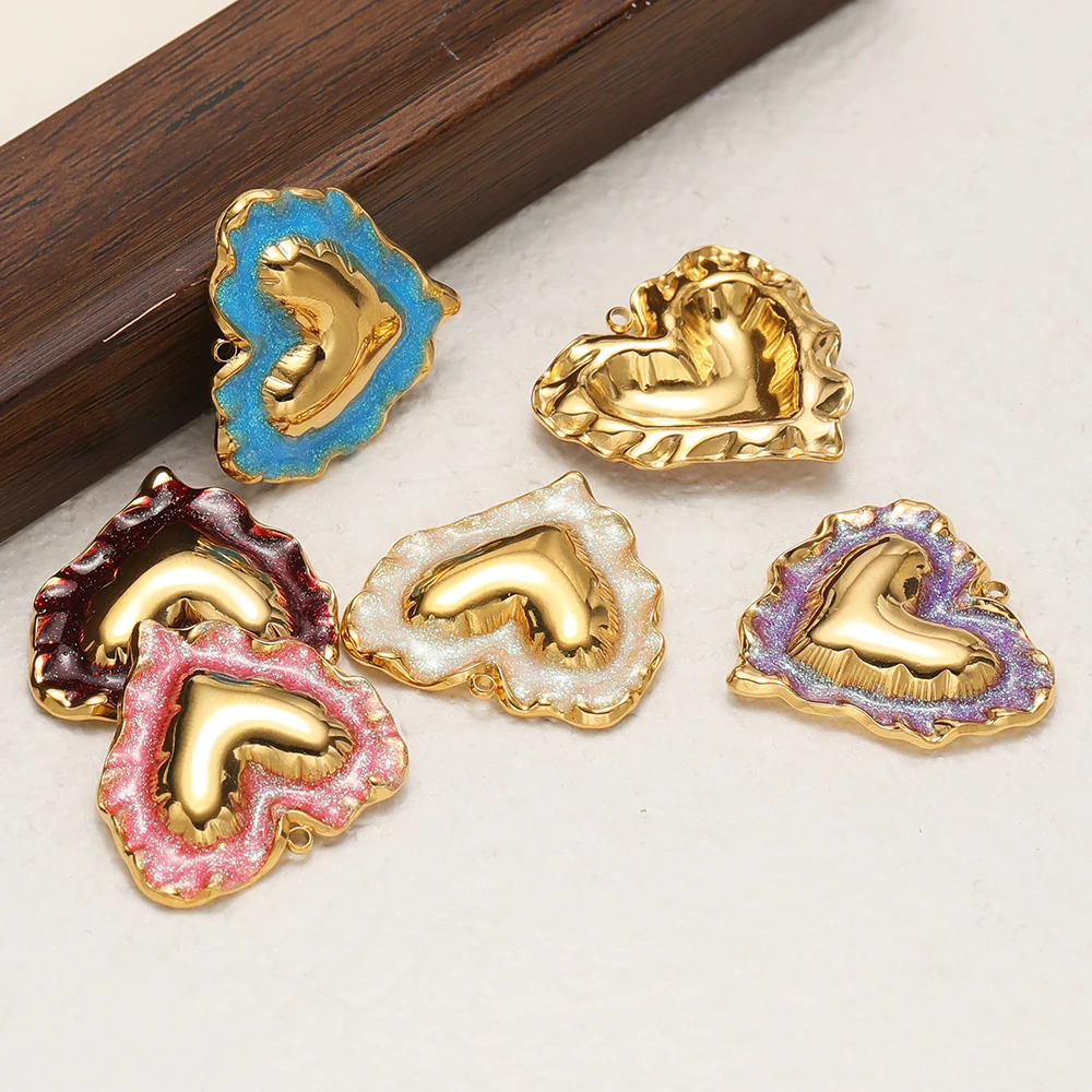4 Stück Edelstahl-Emaille-Herzanhänger für DIY-Schmuckherstellung, Armbänder, Halsketten, Anhänger, Ohrringe – Detail 4