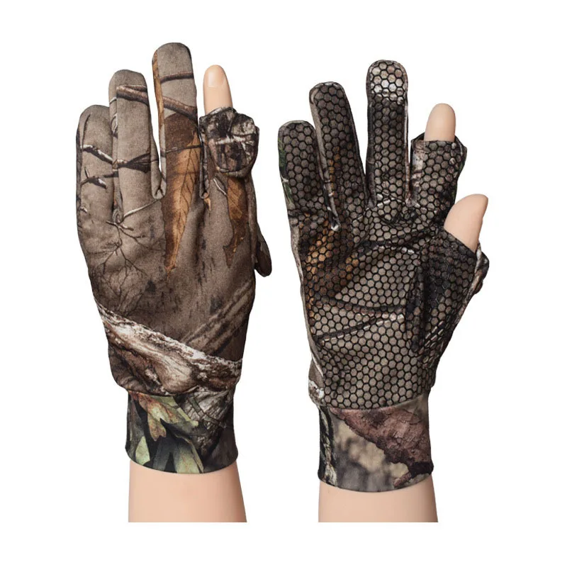 

Hunting Camouflage Gloves With Missing Fingers Palm Silicon Offset Printing Touch Screen Multi Size Cycling Gloves