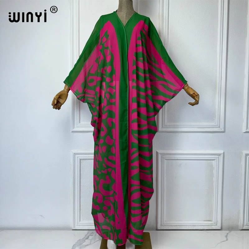 WINYI-Kimonos à imprimé bohème africain pour femmes, robes amples, cardigans, tenues de plage, kaftan, couverture de plage, robe de soirée, manteau maxi