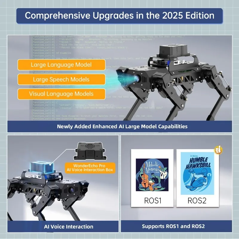 ROS1 Robot Dog with RPi ChatGPT AI Model Voice Command Vision Scene Understanding Programmable Bionic Quadruped Smart Robot