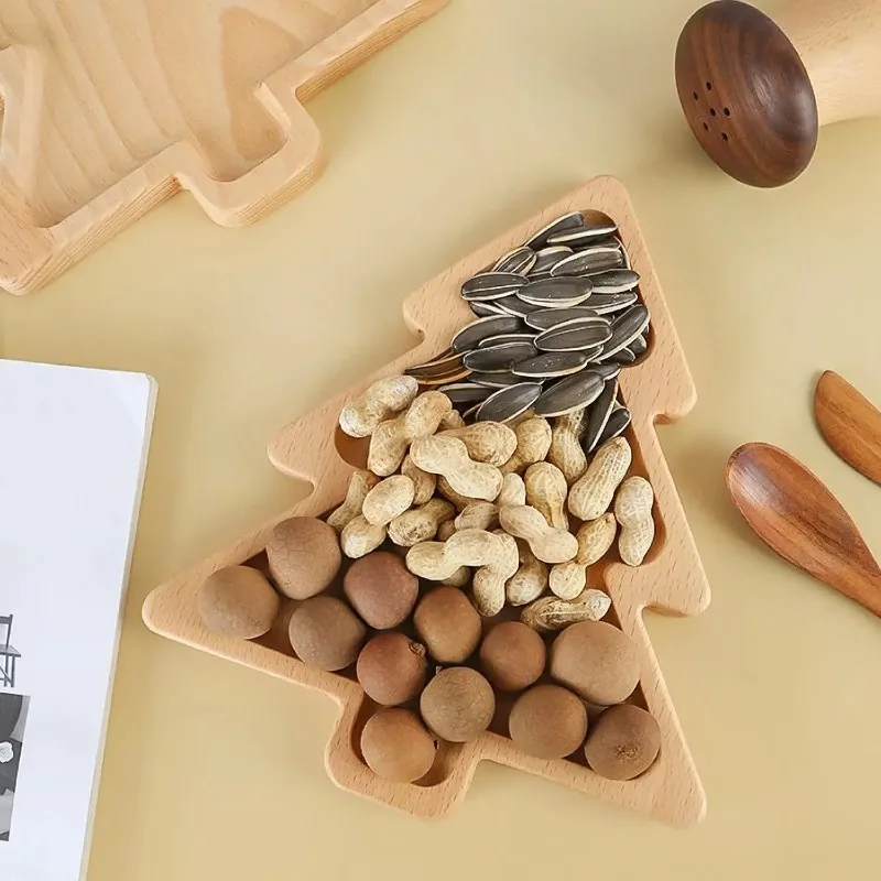 Simple Wooden Tray Creative Cartoon Christmas Tree Elk Dinner Plate Beech Wood Snack Plate Fruit Sushi Inventory Heart Plate