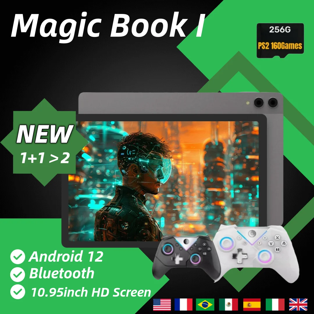 NEW Original Tablet Magic Book Pad Retro Handheld Game Video Player Console 10 Inch HD Android12 Bluetooth 12G+256G PSP PS2 Game