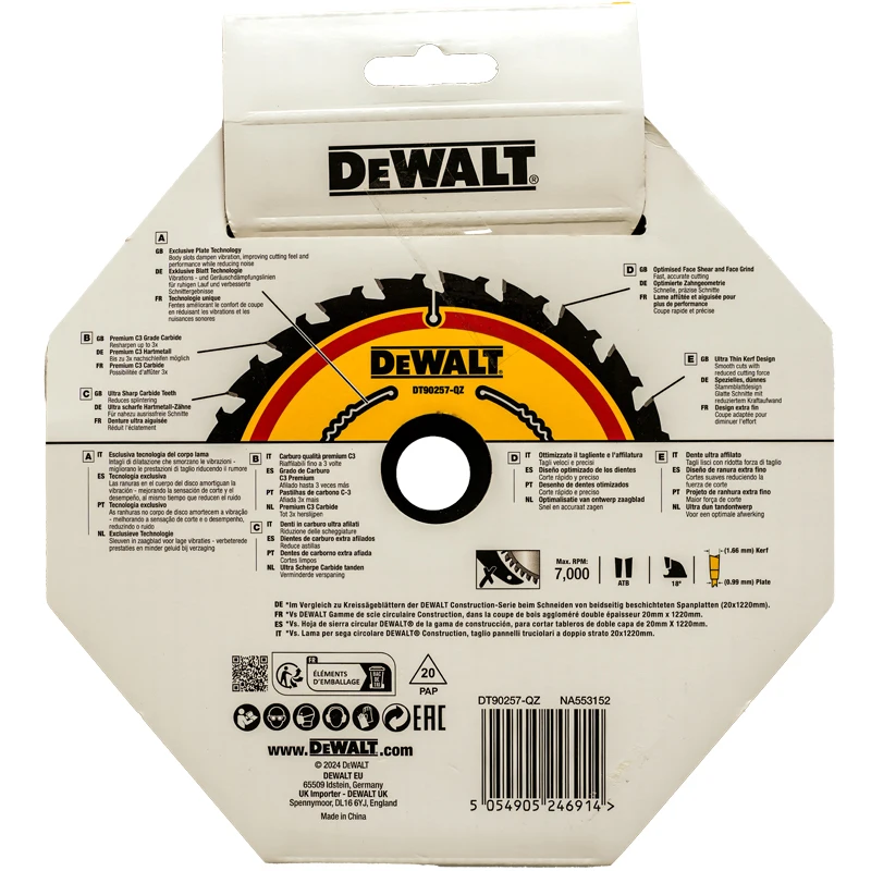 Imagem -06 - Dewalt Dt90257 2x Life 184 mm x 24tc Lâmina de Serra Circular Carpintaria Disco de Corte Dedicado Acessórios de Ferramenta Elétrica