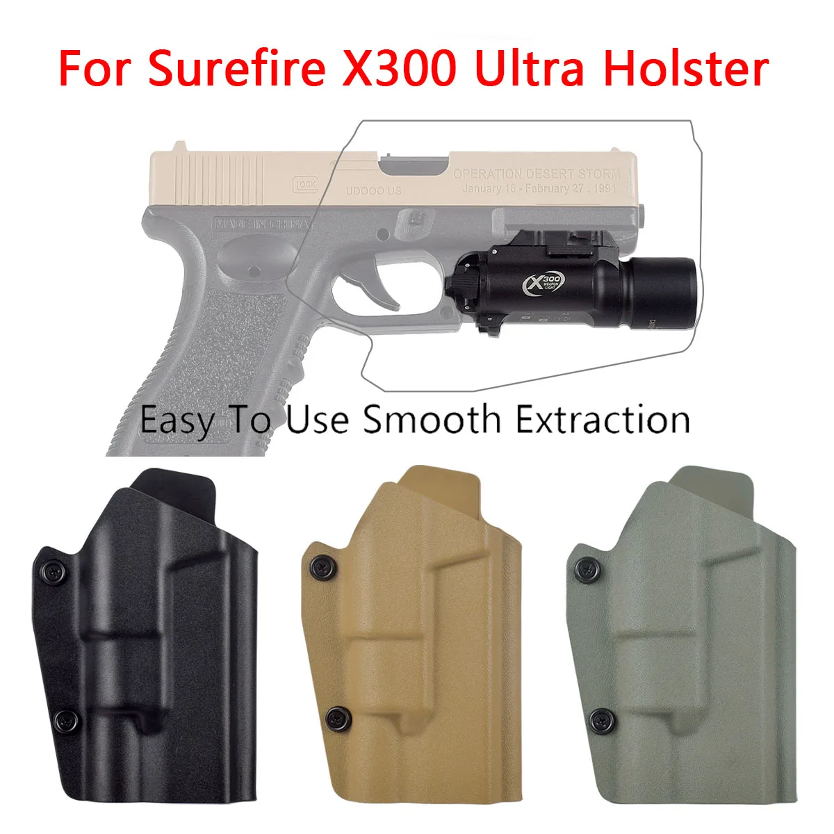 

Kydex Tactical Holster Belt Paddle Holster for Glock 17 19 Pistol Holster Adapt to X300 Flashlight Hunting Accessories