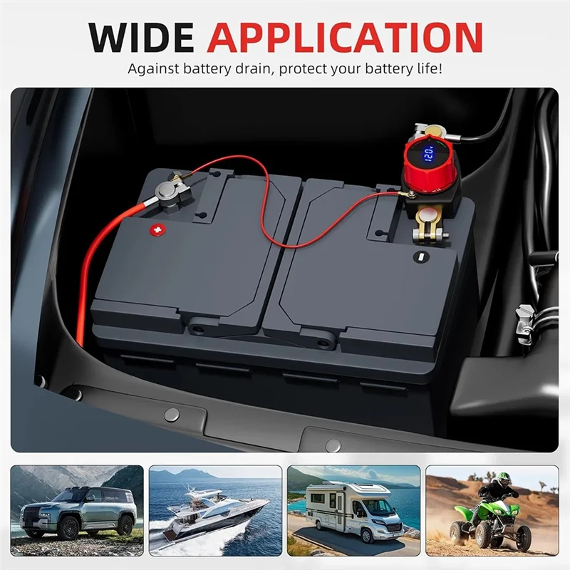 สวิตช์ตัดไฟ ABDJ 12V-48V แบบติดตั้งบนขั้วแบตเตอรี่ พร้อมขายึดและโวลต์มิเตอร์ในตัว ชุดขั้วทองเหลืองสำหรับรถยนต์