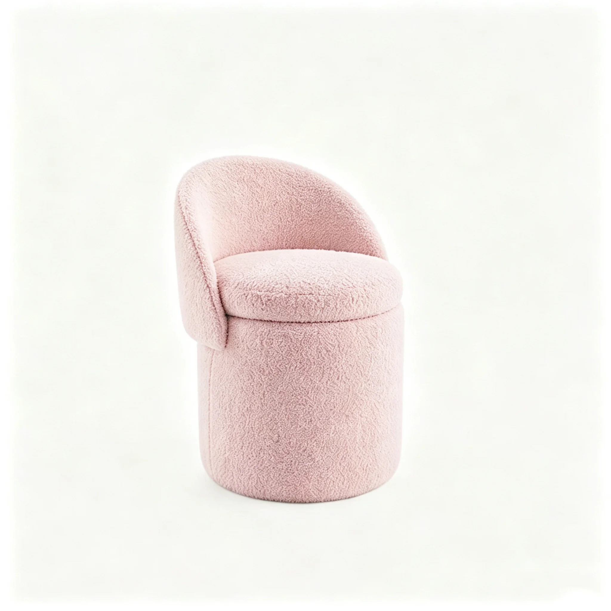 Pink Vanity Stool with Storage Foldable Backrest Makeup Chair Sherpa Upholstered Footrest for Bedroom Dressing Room