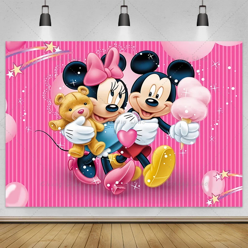 Customizable Minnie Mouse Photography Backgrounds Vinyl Cloth Photo Shootings Backdrops for Kid Baby Birthday Party Photo Studio