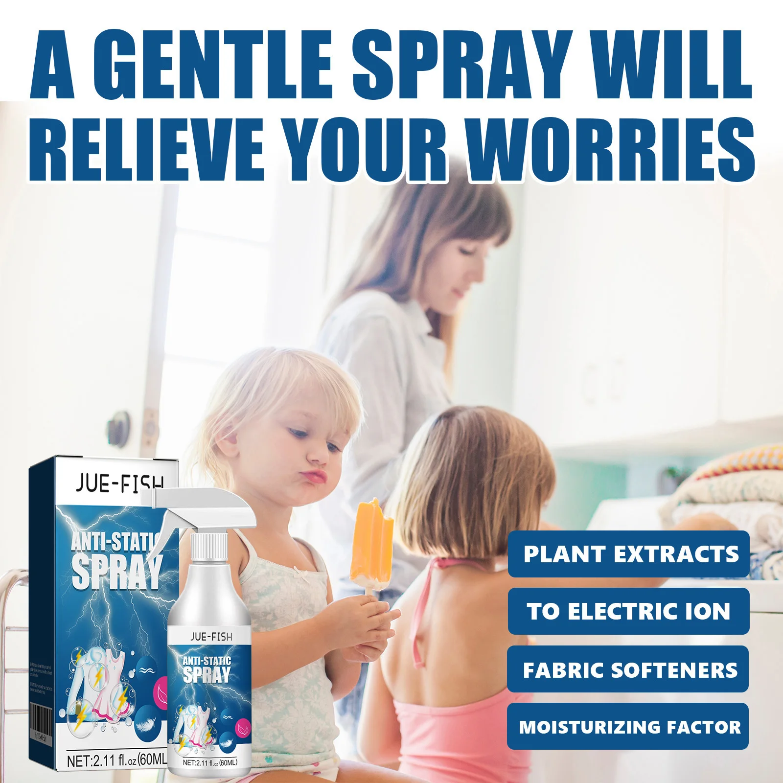 Fabric Anti-Static Spray Effectively Remove Wrinkle Dust Smoothing Cloth Eliminate Static Electricity Clothing Static Eliminator