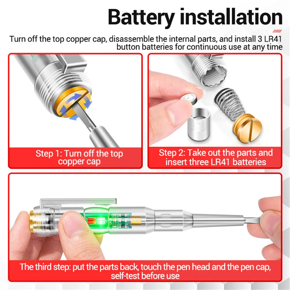 B14 24-250V Voltage Detector Pen Electric Induced Electric Screwdriver Probe with Indicator Light Sound Light Alarm Test Pen