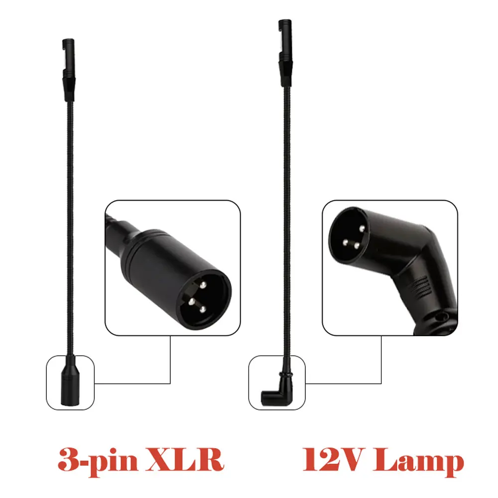 Flexible Gooseneck LED DJ Light 12V 4W with Right Angle 3pin XLR Connector for Audio Mixer DMX Controller Studio Lighting System