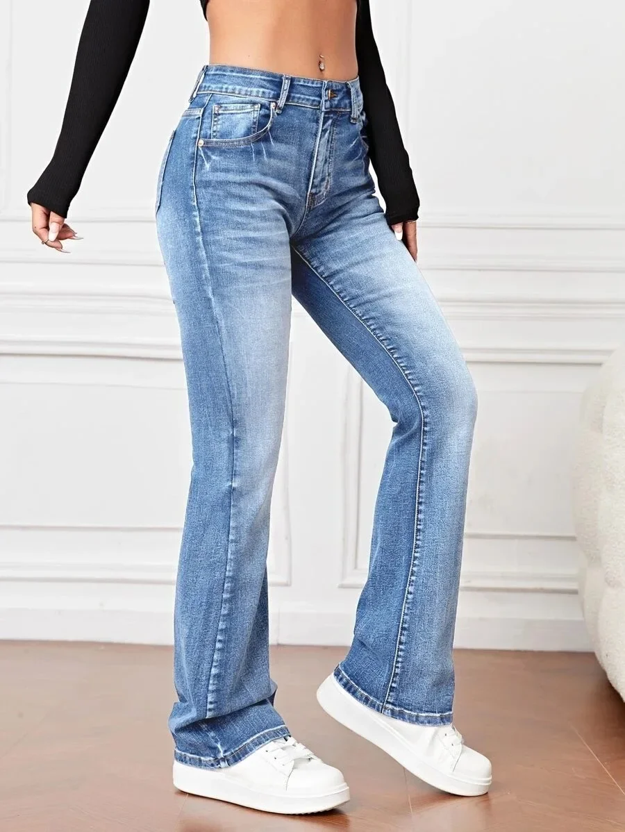 Women's Jeans Denim Pants City Walk Low Waisted Winter Elastic Slim Fashion XXL bell bottom