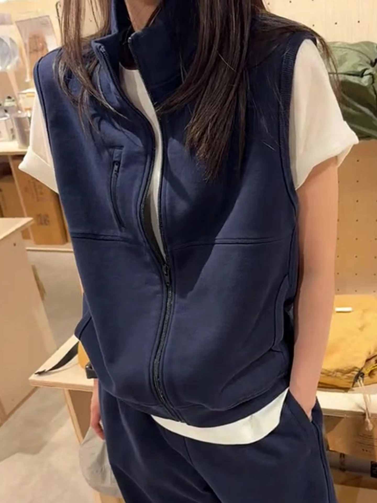 

Faionable Svel Zipper Knitted Vest Loose Fit Pure Color Design Casual Women's Top High End Knitted Open Cardigan