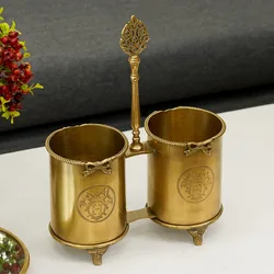 Retro Brass Handle Tableware Bucket Light Luxury Model Room Tableware Storage Bucket Home Decoration Ornaments