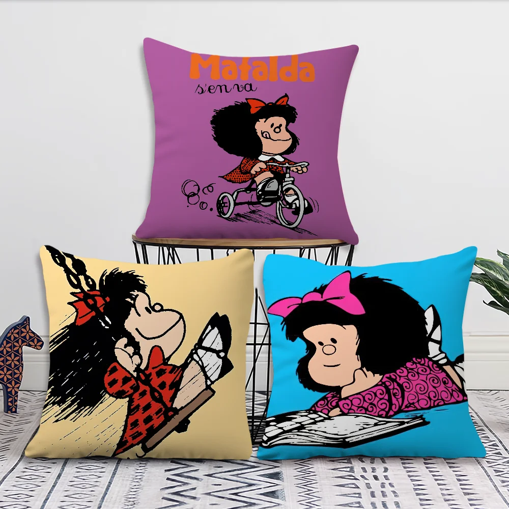 Mafalda Cartoon Cute cushion cover Living Room Accent Couch Back Support Square Lounge Restful Nap Companion Pillow Case