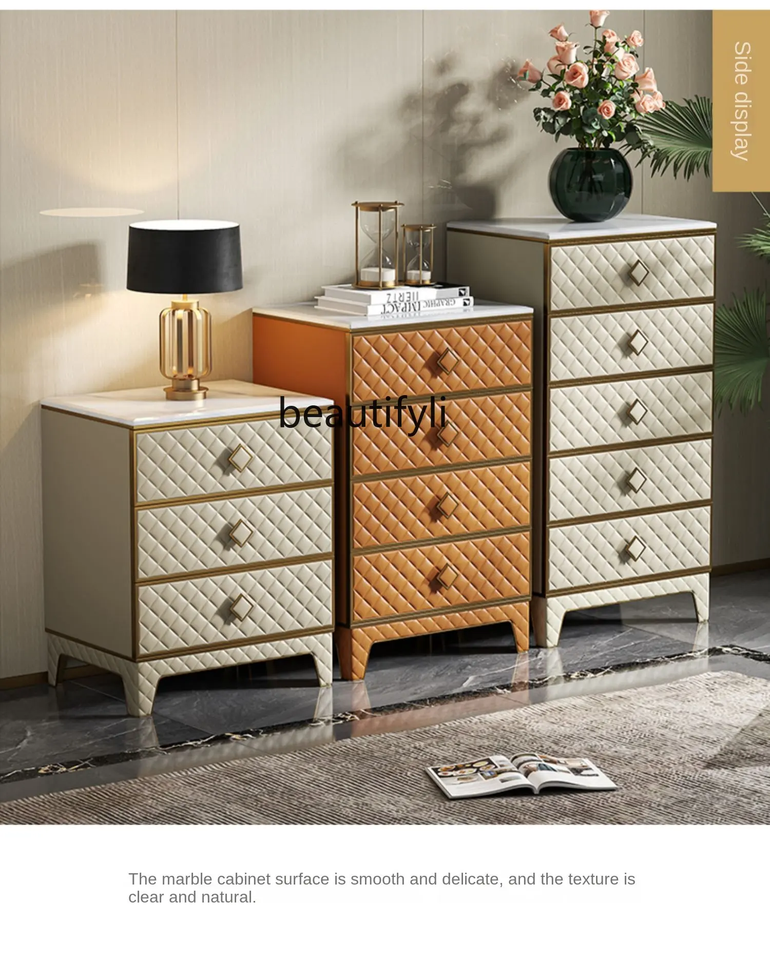 zq Chest of Drawers Italian Marble Storage Four Six-Bucket Cabinet High-End Living Room Bedroom Storage Cabinet