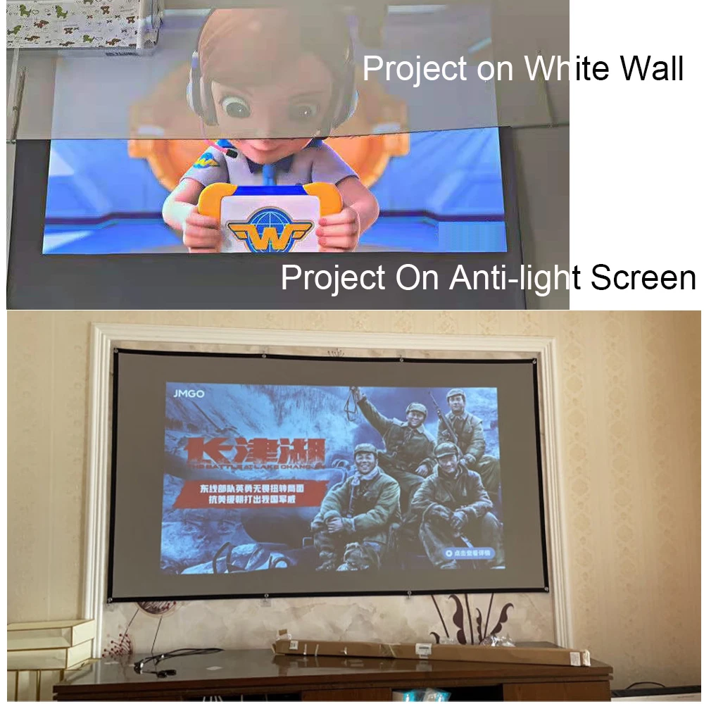 Smartldea โปรเจคเตอร์หน้าจอ 100 นิ้ว 16:9 สีเทา Anti-Light แบบพกพาขอบสีดําหลุมบ้านกลางแจ้งหน้าจอโปรเจคเตอร์