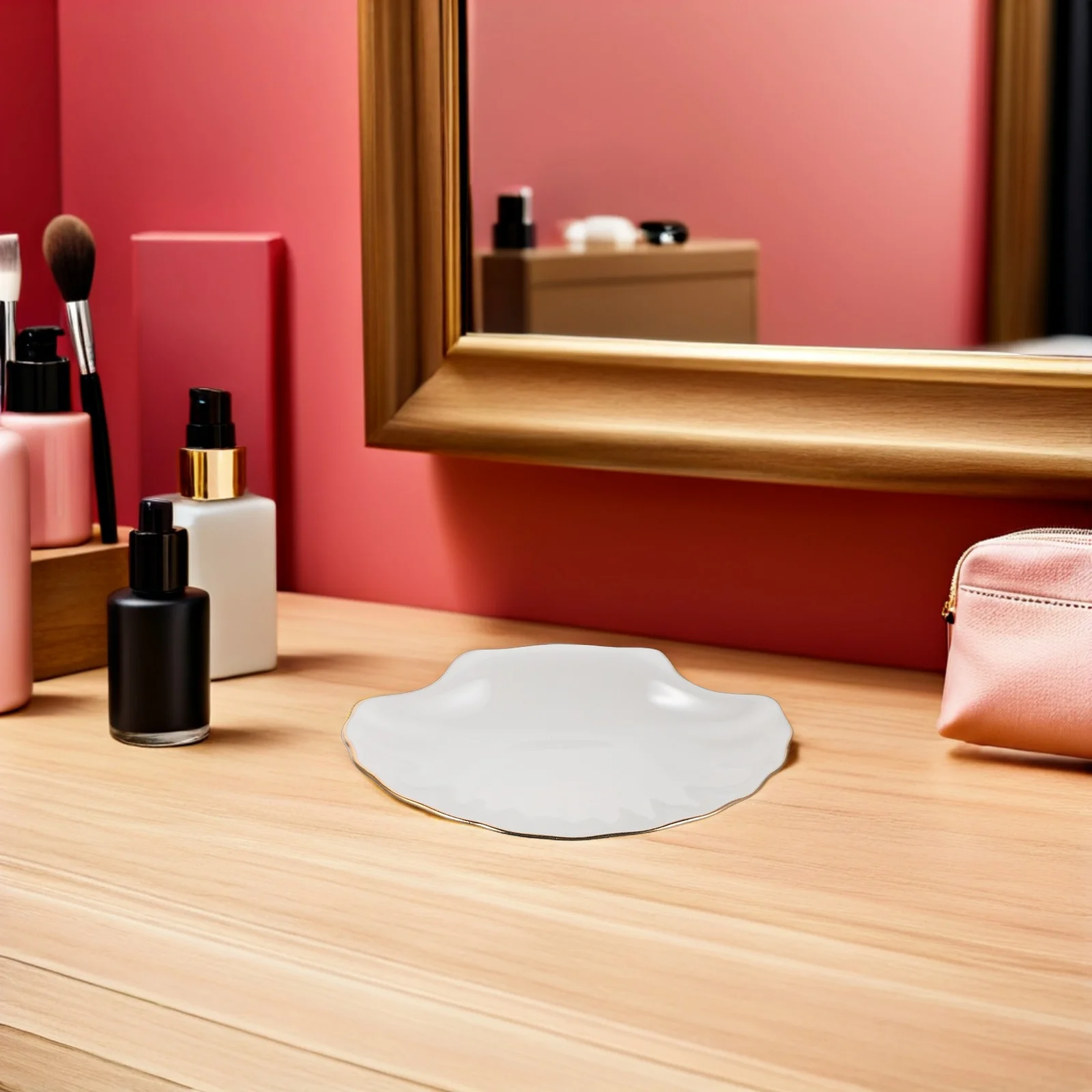 

Jewelry Dish European Rim White Tray for Vanity Dresser Rings Earrings Bracelets Trinket Organizer