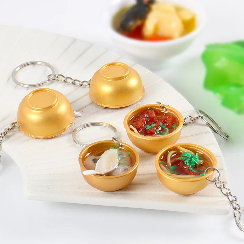 Mangkuk Sup Manis Mini Mangkuk Emas Mie Makanan Penutup Makanan Cina Miniatur Makanan Bermain Dekorasi Gantungan Kunci Simulasi Dekorasi Rumah