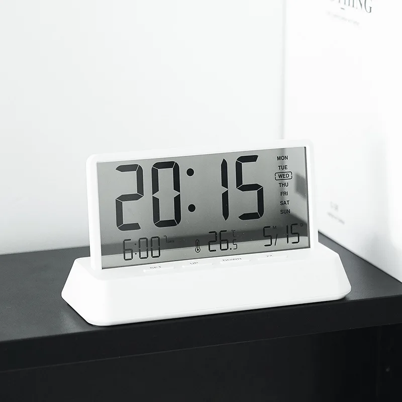 Simple Clear Digital Alarm Clock Transparent Temperature Date Week Display Electronic Clock 12/24H Snooze Function Desktop Timer