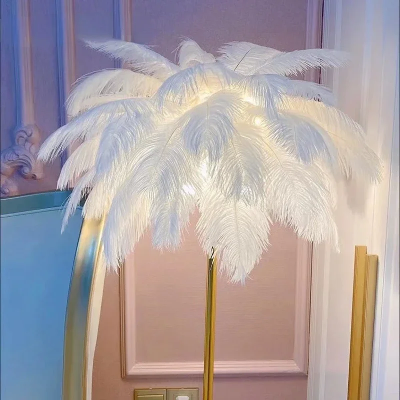 Nordic Ostrich Feather Floor Lamp Living Room Atmosphere Net Red Stand Light Lamp for Living Room Feather Lighting Vintage Lamp