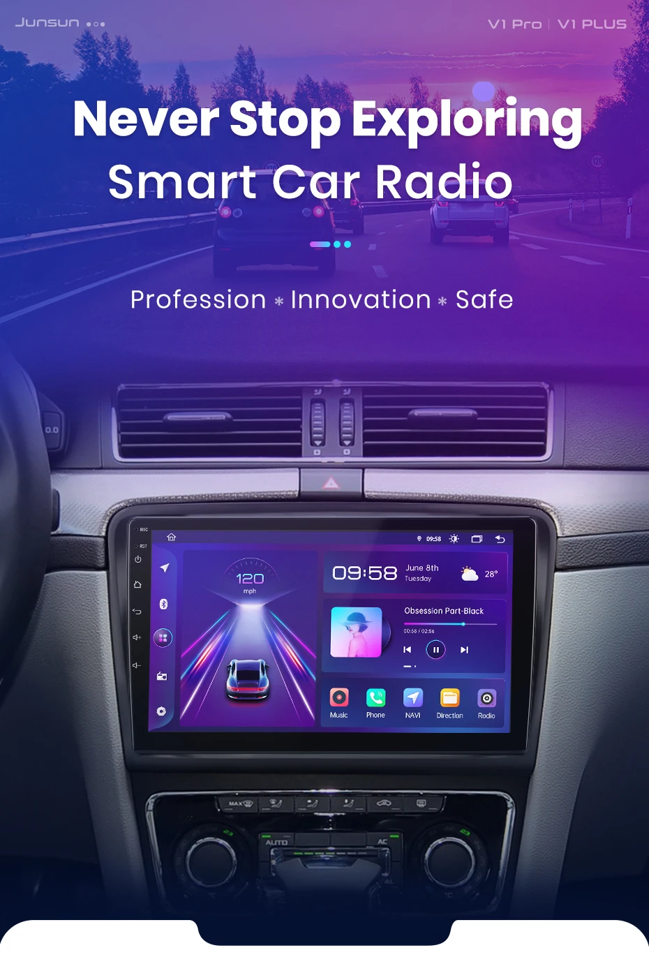 Junsun AI 4G LTE Wireless CarPlay Android Auto Autoradio für Skoda Superb 2 2008 2009 2010 2011 2012-2015 GPS Navi BT DSP RDS FM – Detail 1