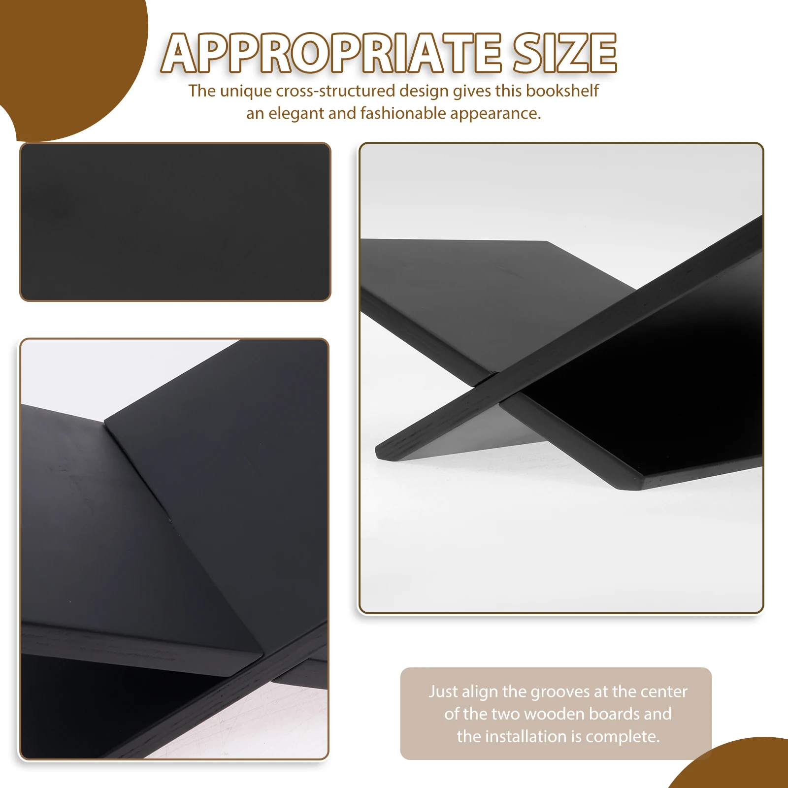 حامل كتب من الخشب الصلب بإطار متقاطع أسود حامل كتب للمجلات وكتاب الطبخ والكتب المدرسية والدراسة الفنية وديكور طاولة القهوة #4