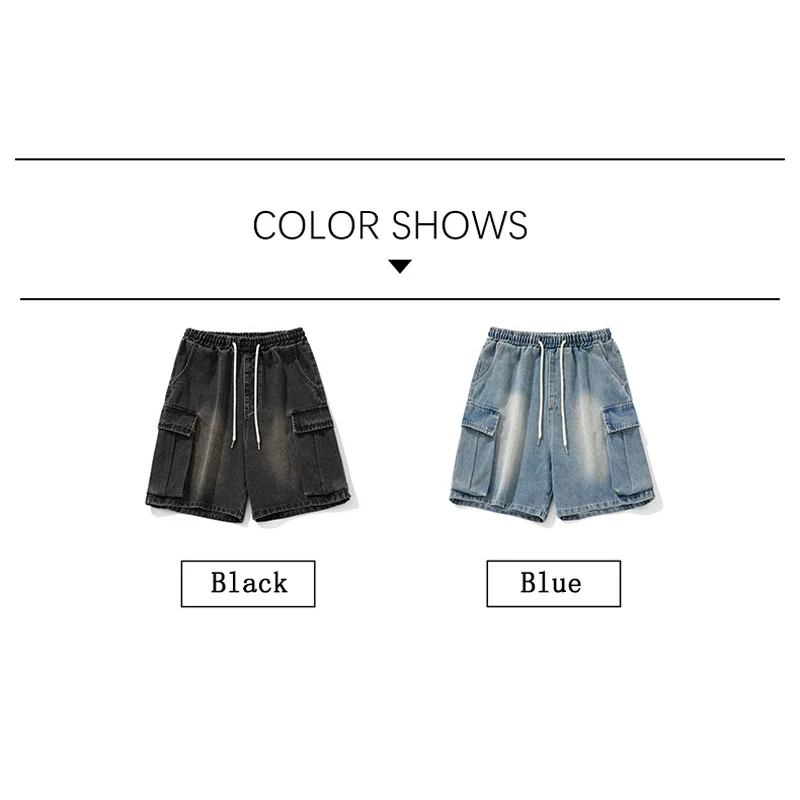 TFETTERS Brand 2024 Summer New Cargo Shorts Men Washed Large Pocket Baggy Denim Shorts for Mans Japan Outdoors Male Clothes