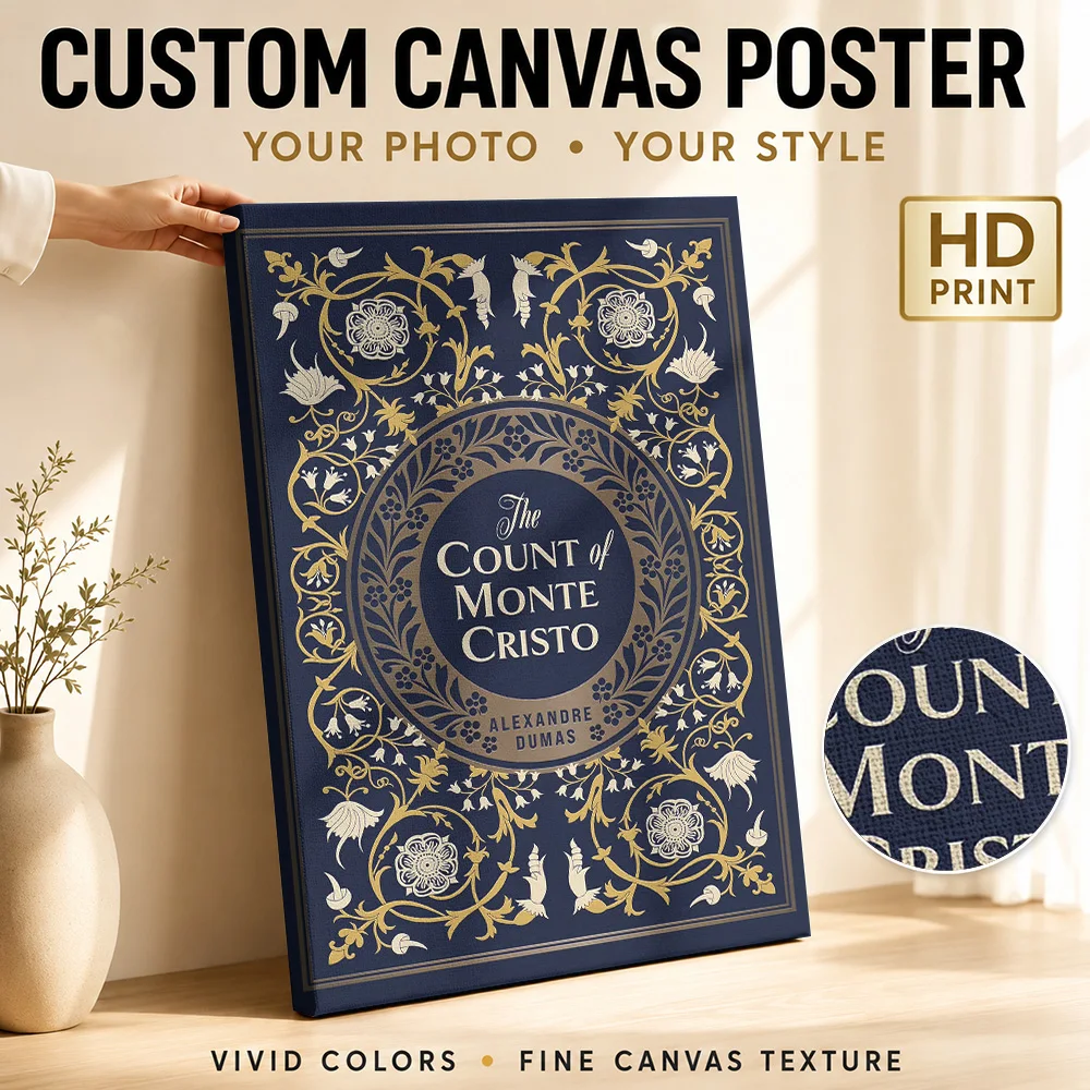 Count Of Monte Cristo Ornate Motif Canvas Print Personalized Photo Illustrated Wall Art For Home Library, Literature Lover Gift