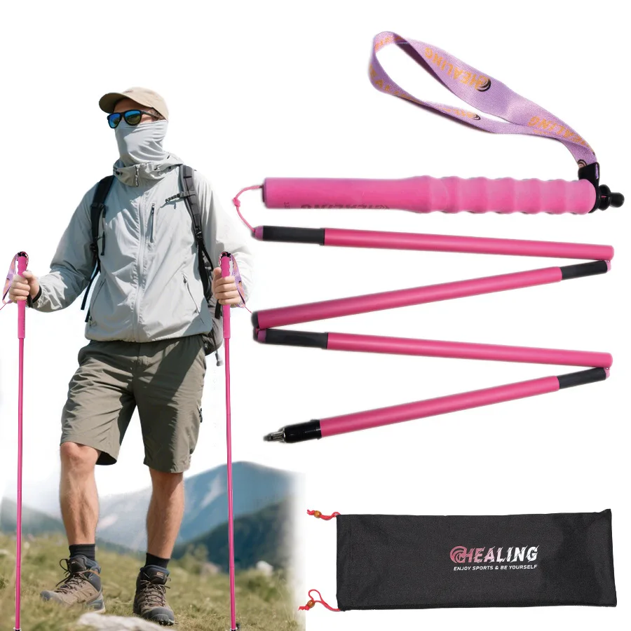 

Lightweight High Strength Carbon Fiber Climber Stick Women's Pink Folding Outdoor Off-Road Stick Portable okhealing