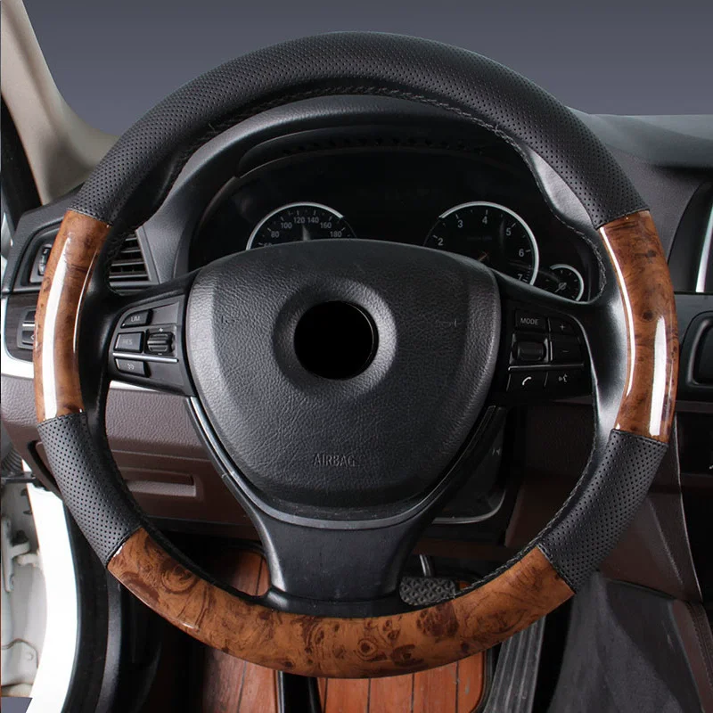 

Faux Wooden Leather Car Steering Wheel Cover 36/37/38/39/40 CM for Mercedes-benz BMW E46 E90 E91 Volkswagen Toyota ssangyong