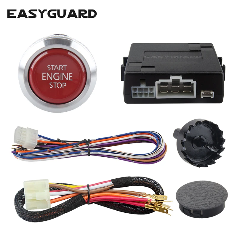 

EASYGUARD start stop button keyless go remote engine start optional compatible with oem key fob red button es002-p4 DC 12V