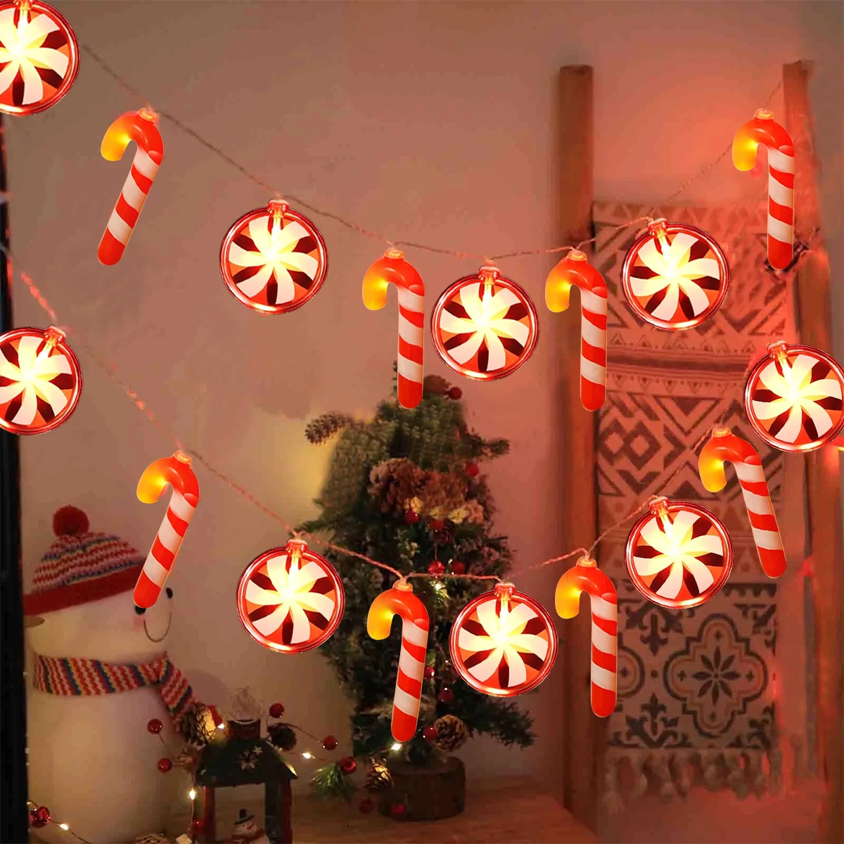 Pop 1pc 10/20/30 LED Red Walking Stick And Candy String Lights Fairy Atmosphere Hanging Lamp Battery Powered Suitable For Home D