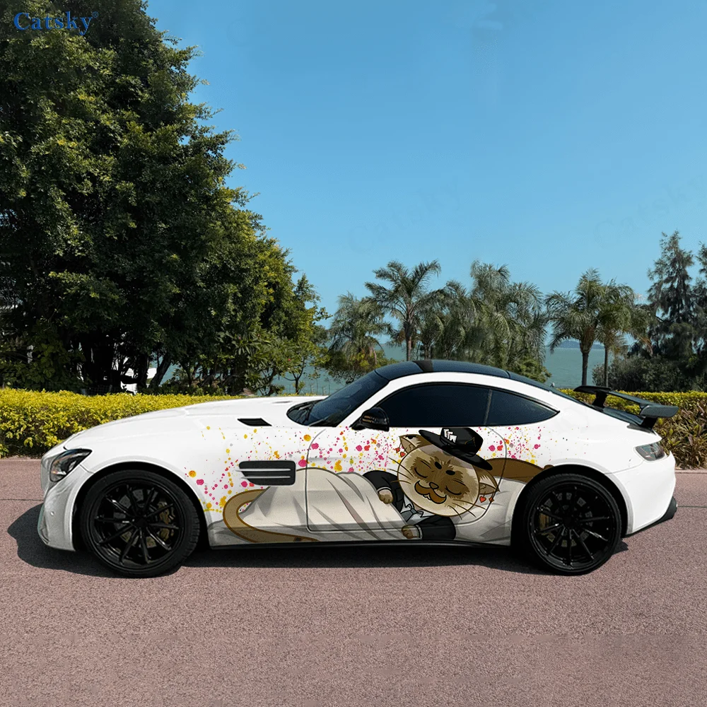 

Cat Sleep Colored Stars Car Vinyl Wraps Decal Self-adhesive PVC Sticker Suitable for Trucks SUV Decoration Auto Accessories Gift