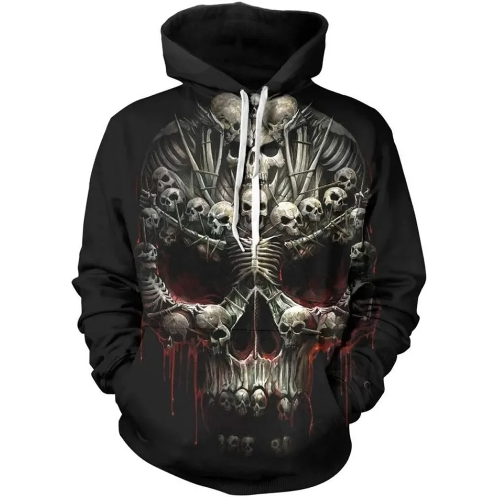 Men's Hoodie Skull  3D Print Pattern Tops Fashion Graphics Long Sleeve Hoodie Men Oversized Streetwear Tops Tees