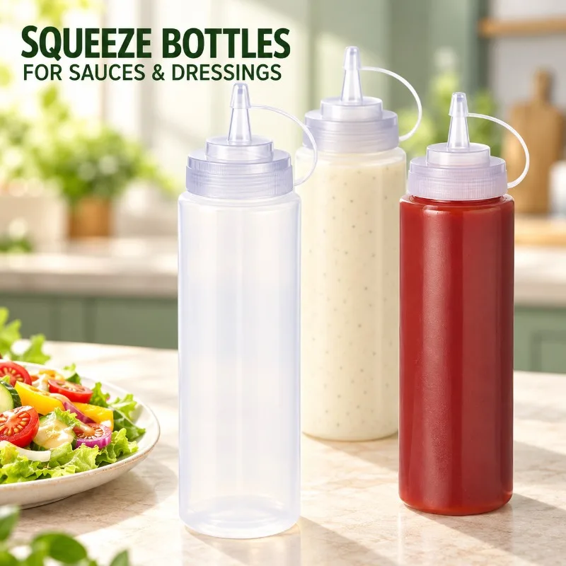 Sauce Squeeze Bottle 1PC Plastic Condiment Bottle with Nozzle for Ketchup Mustard BBQ Sauce Salad Dressing Kitchen Restaurant