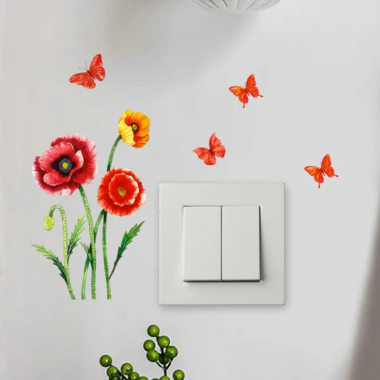 Blumen- und Schmetterlings-Schalteraufkleber für Wohnzimmer, Schlafzimmer, Dekoration, Wandbild, selbstklebende Heimdekoration, Tapeten-Wandaufkleber – Detail 6