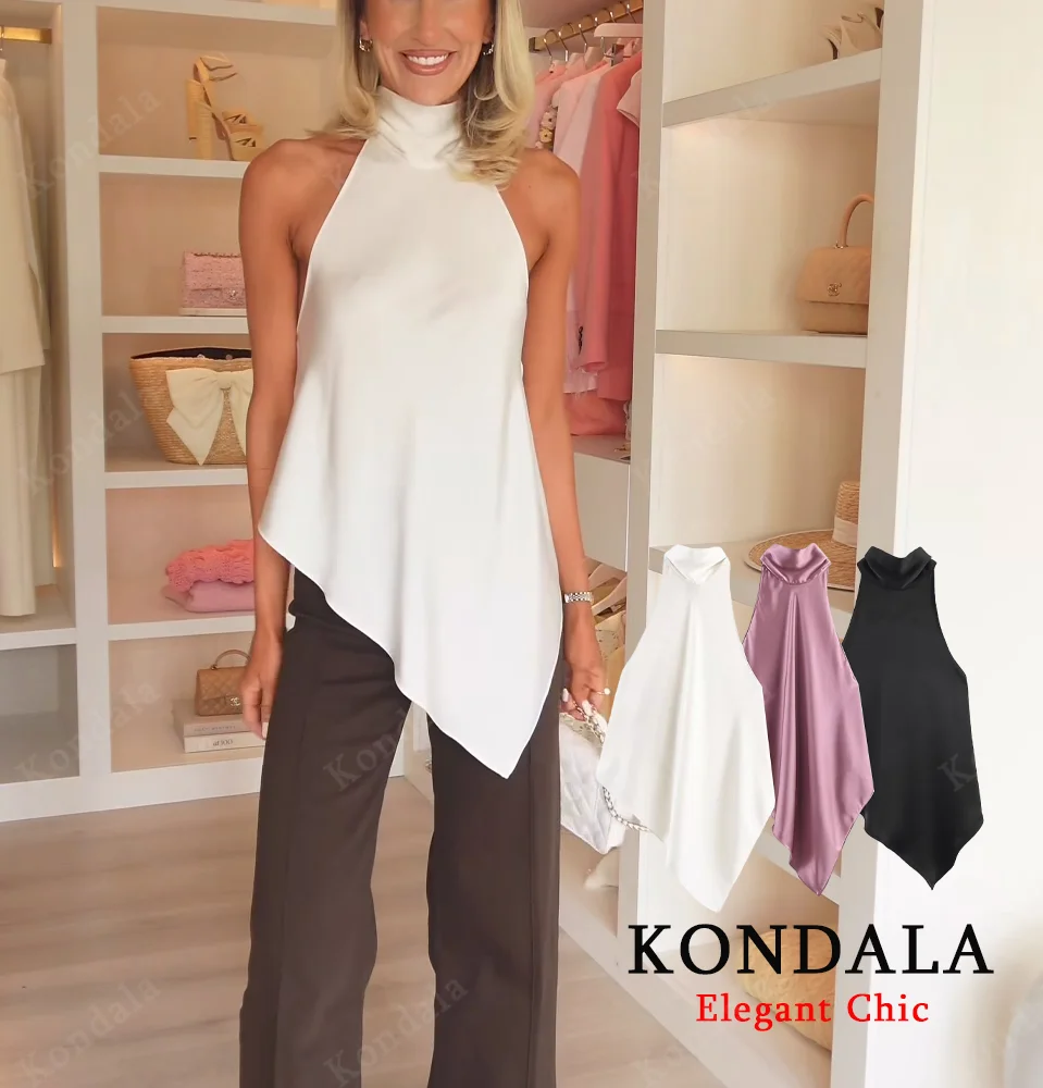 

TRAFZA Women Sexy Halter Top Neck Backless Neck Tie-Up Top New 2025 Spring Autumn Fashion Sexy Party Wedding Guest Mujer Top