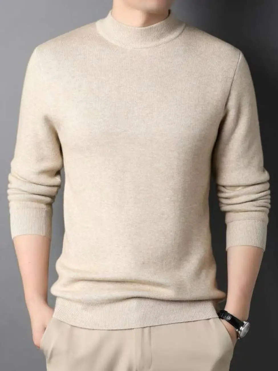 

Men's Mid-Ne Knitted Sweater Autumn Winter Slim Fit f High Collar Color Pullover Base irt Warm Breathable Casual
