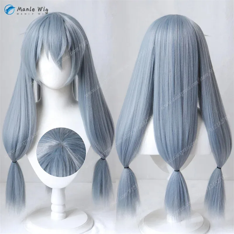 أنيمي تأثيري قبل تصميمها 3 الضفائر طويلة أزرق رمادي ماهيتو مقاومة للحرارة الشعر الاصطناعية هالوين الباروكات + غطاء شعر مستعار
