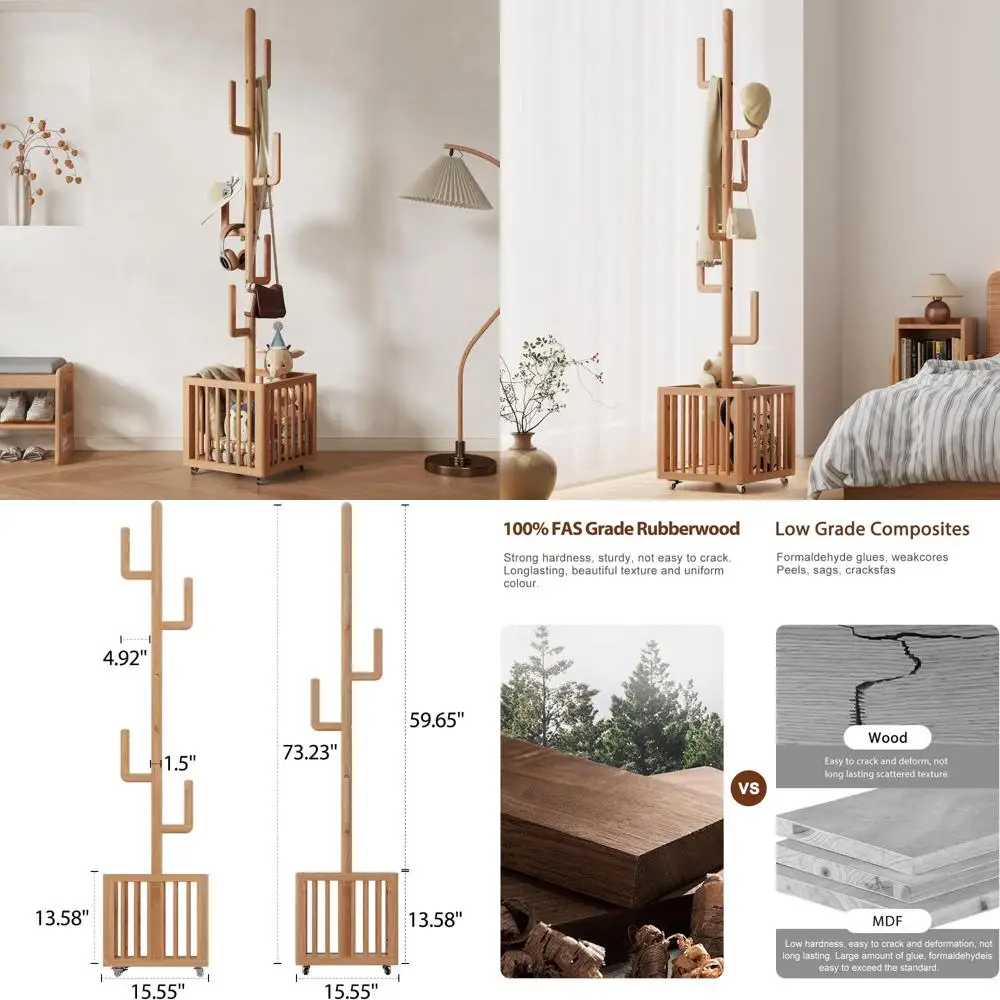 

Вешалка для одежды из массива дерева с 6 крючками для гостиной и прихожей с натуральной отделкой