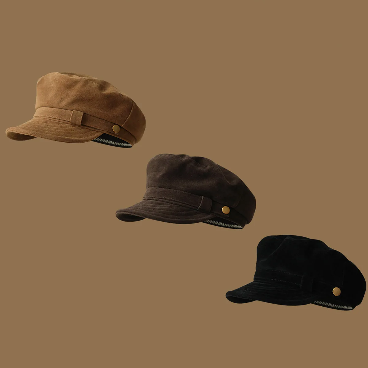 1 Stück Vintage Marine-Stil Herbst- und Wintermütze Hochwertige Wildleder-Flatcap Vielseitige Malermütze für Herren und Damen