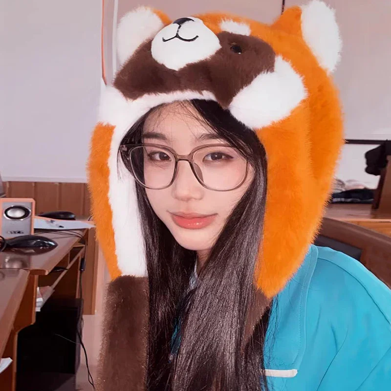 Super Lovely Red Panda Cosplay Hat Raccon Winter Warm Fluffy Cute Kawaii Accessory Christmas Thanksgiving New Year Gift Present