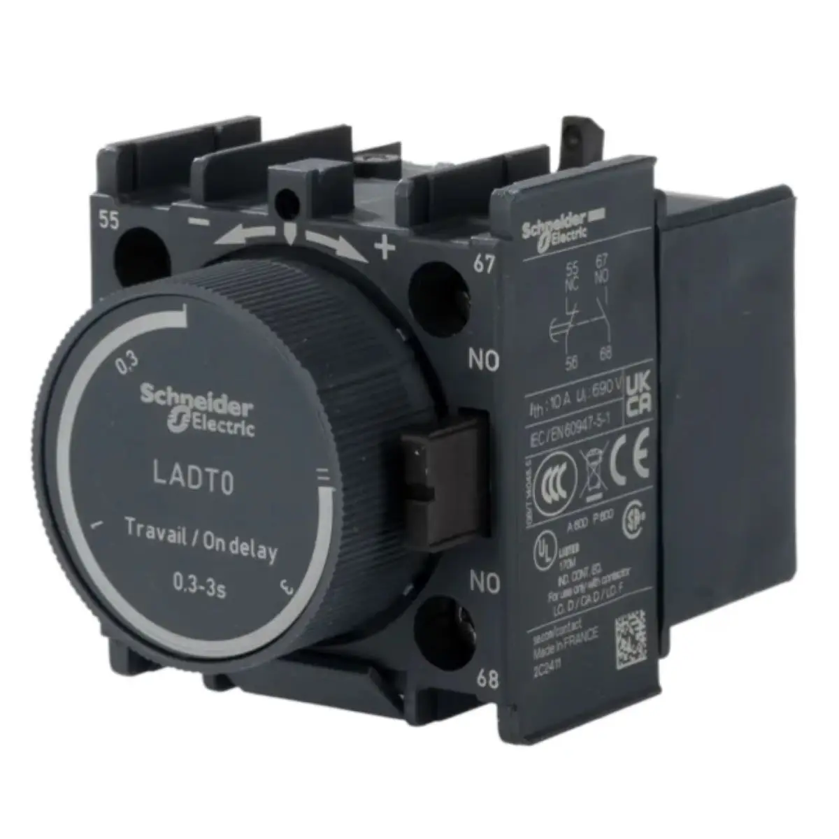 時間遅延補助接点ブロック、tesys-deca、1no-1nc、オン遅延03-3秒、前面、ネジクランプ端子-ladt0