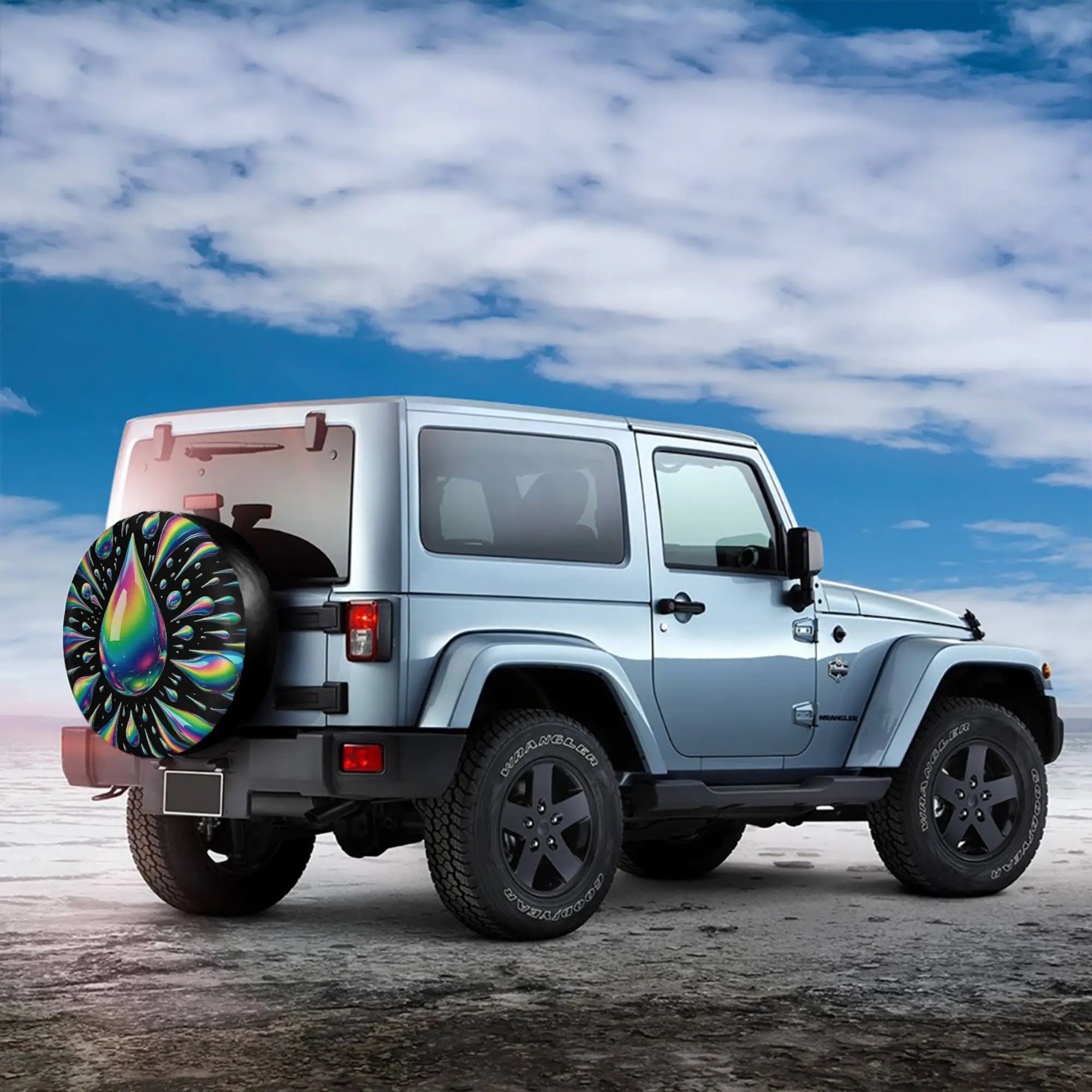 1pc Rainbow Droplet Car Spare Tire Protection Cover, Suitable For 14 Inch, 15 Inch, 16 Inch, And 17 Inch Tires, Suitable For Jee
