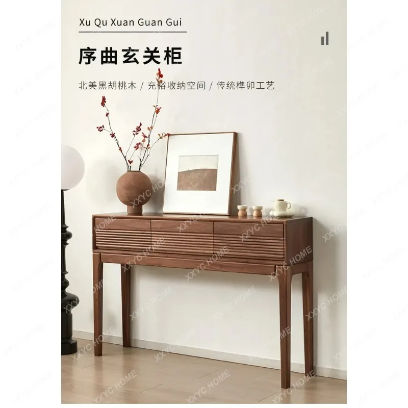 XX Black Walnut Entrance Solid Wood Entrance Cabinet Against The Wall Foyer Entrance Table High-footed Locker